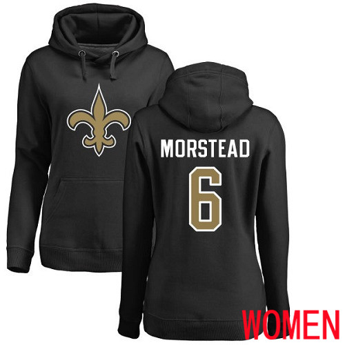 New Orleans Saints Black Women Thomas Morstead Name and Number Logo NFL Football #6 Pullover Hoodie Sweatshirts